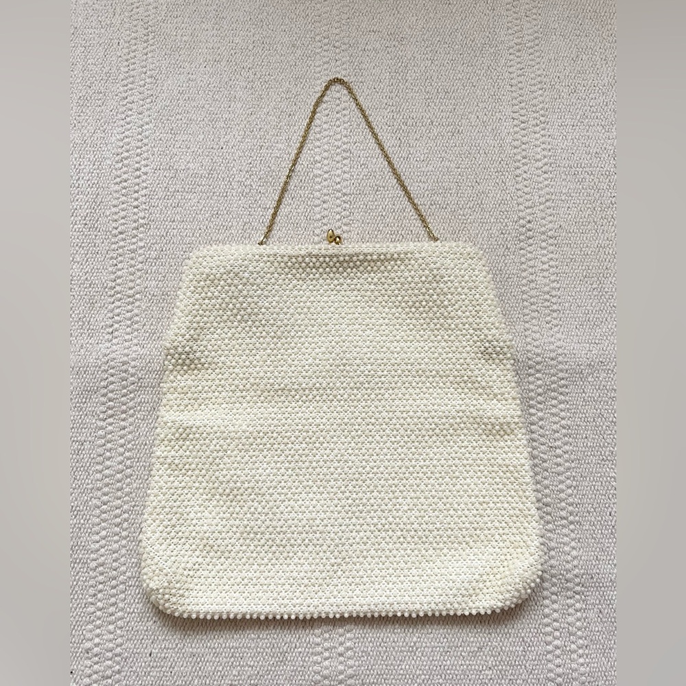Vintage 1950s Corde Bead Evening Bag Clutch Kisslock Ivory